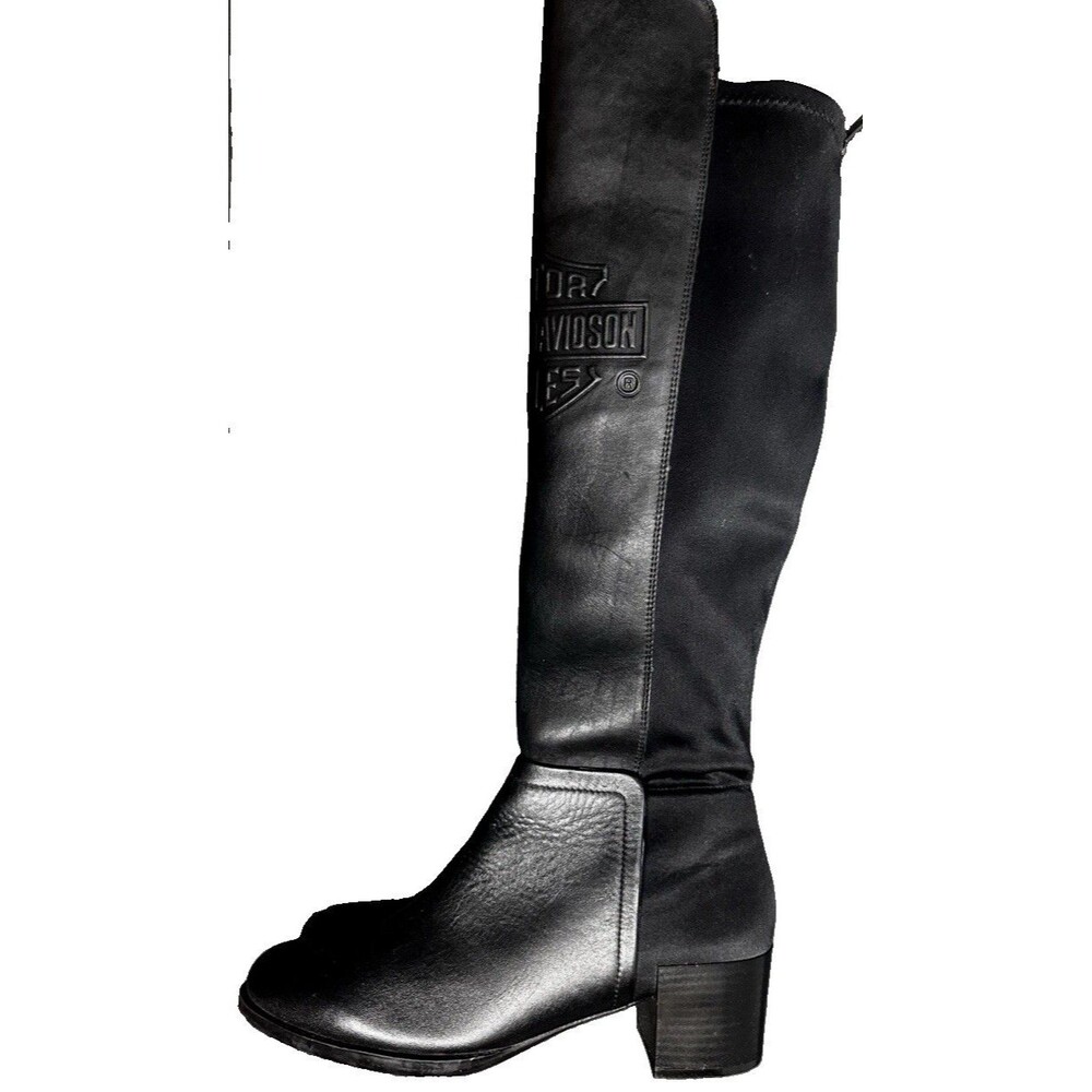 Harley Davidson Delwood Black Leather Over The Knee-Hi Boots Logo D84111 SZ 9